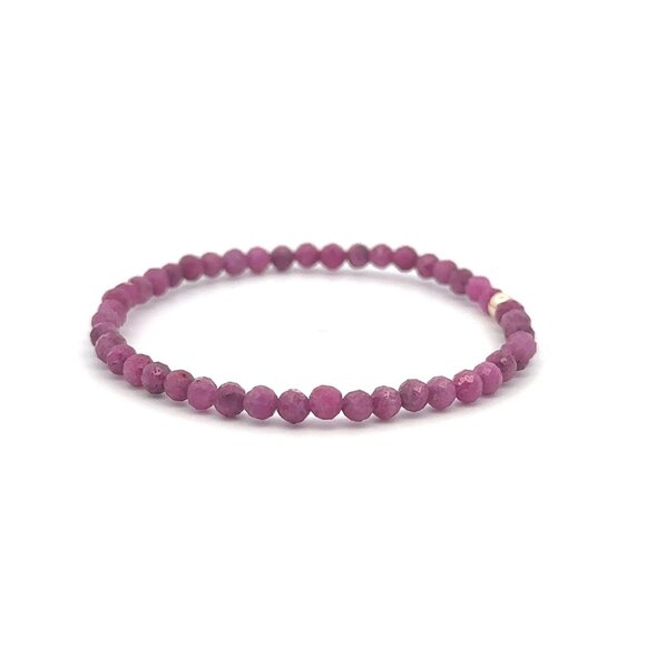 Ruby Micro Faceted Gemstone Beaded Stretch Bracelet with 14K Gold Accent Bead Ha - Picture 5 of 8